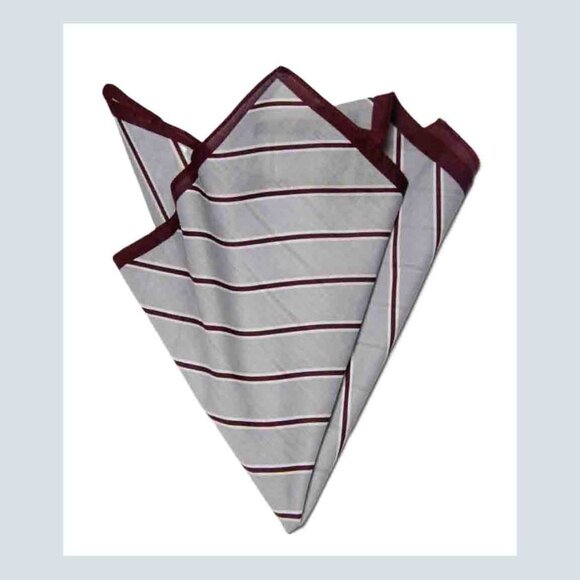 Lindenmann Germany Pocket Square Cotton Gray Red White Men's Extra Large - Picture 2 of 2